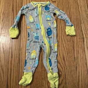 Little Sleepies Bamboo Gray and Yellow Monster Print Footie Pajamas 0-3 months
